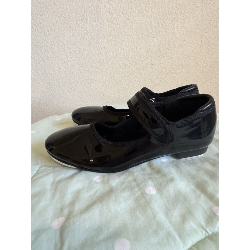 Danskin Black Patent Mary Jane Tap Dance Shoes w/ Tap Plates kids size 12 - Picture 3 of 13